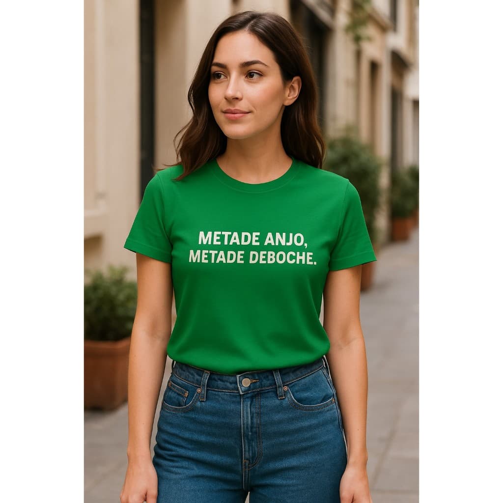 Camiseta Feminina Algodão Premium Estampada – Metade Anjo Metade Deboche | Moda Casual Estilosa