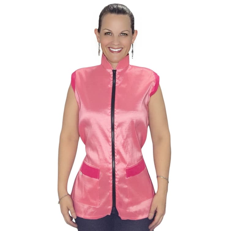 Jaleco banho e tosa anti pelos com elastano Salmão com Pink Regata