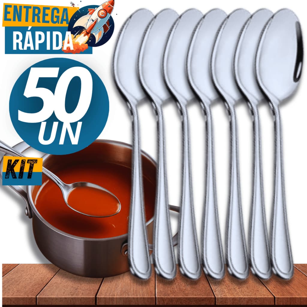 Jogo de Colheres Conjunto 50 Unidades Inox  Colher Multiuso  Cozinha Restaurante Qualidade Resistência