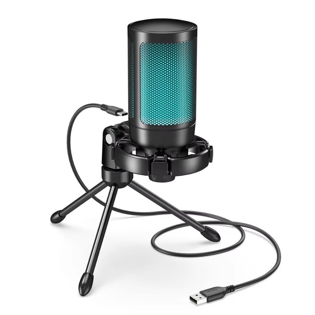 Microfone Gamer AmpliGame A2 USB Condensador com LED RGB