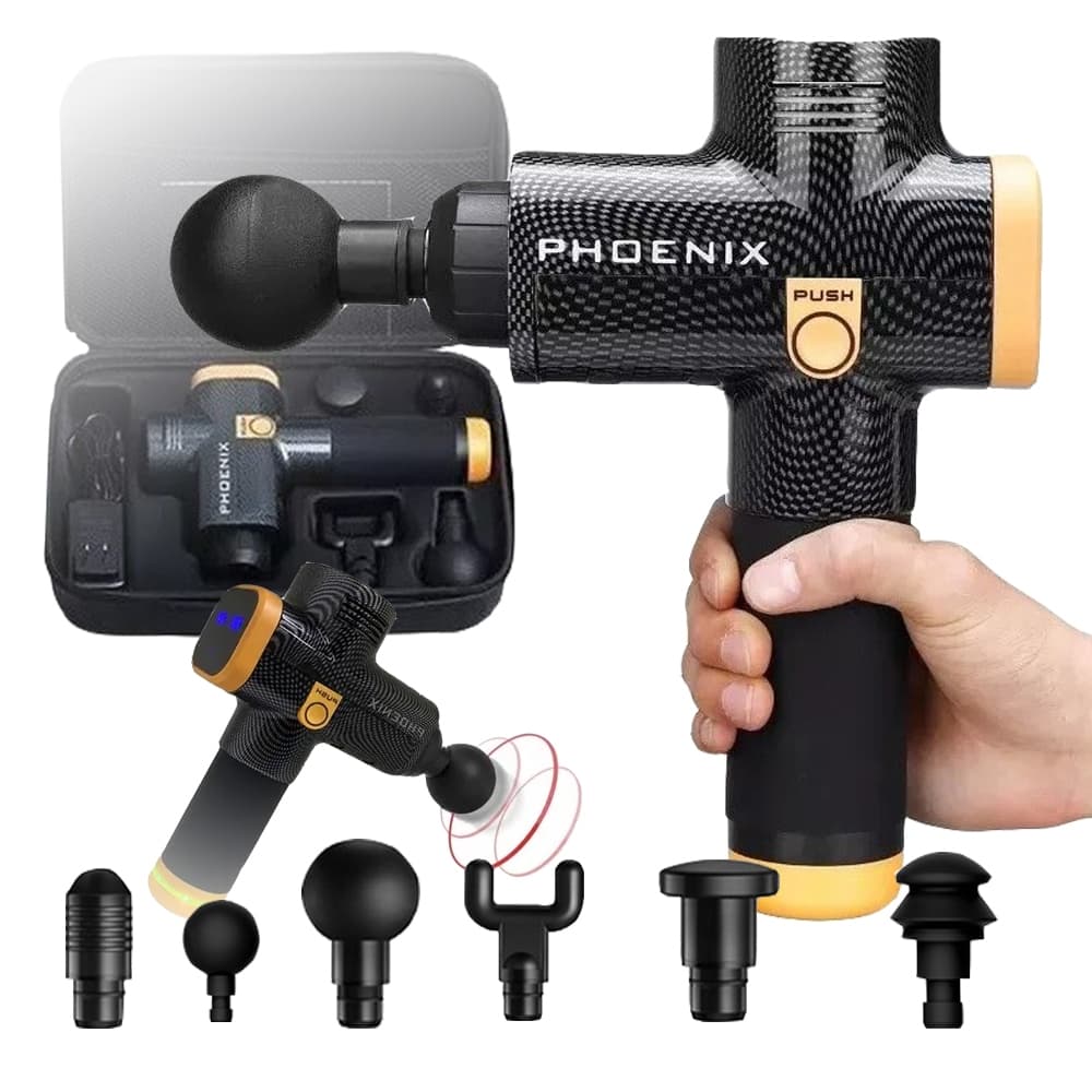 Pistola Phoenix A2 Pistola de Massagem Profissional 20 Velocidades 6 Ponteiras