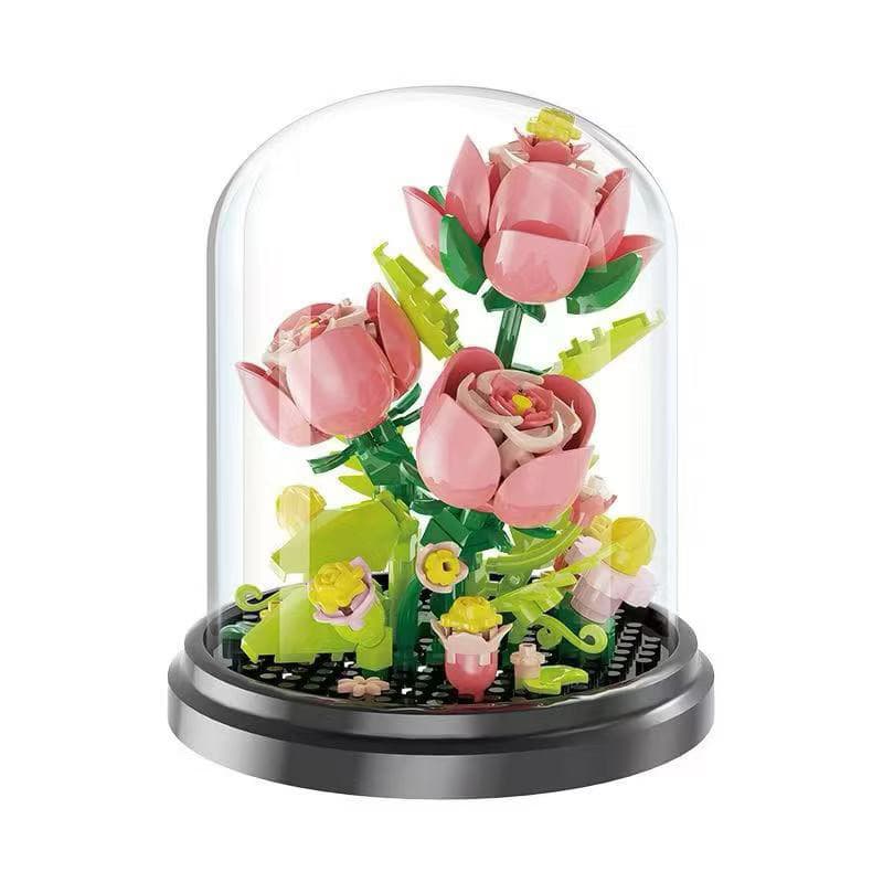 Mini Blocos de Montar Flor Rosa Decorativa