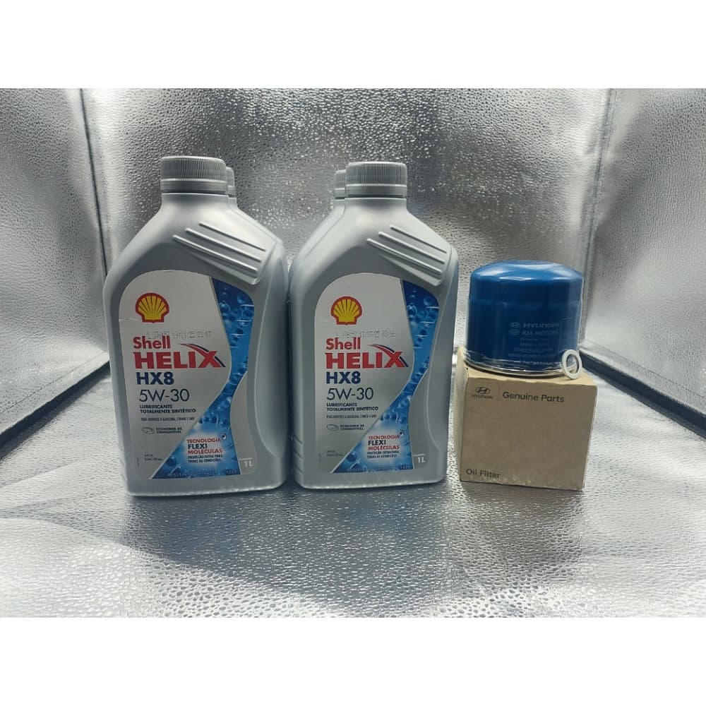 Kit Revisão 4 Litros de Óleo Shell 5W30 Sintético + Filtros de oleo original hyundai i30, Veloster, Elantra 1.8