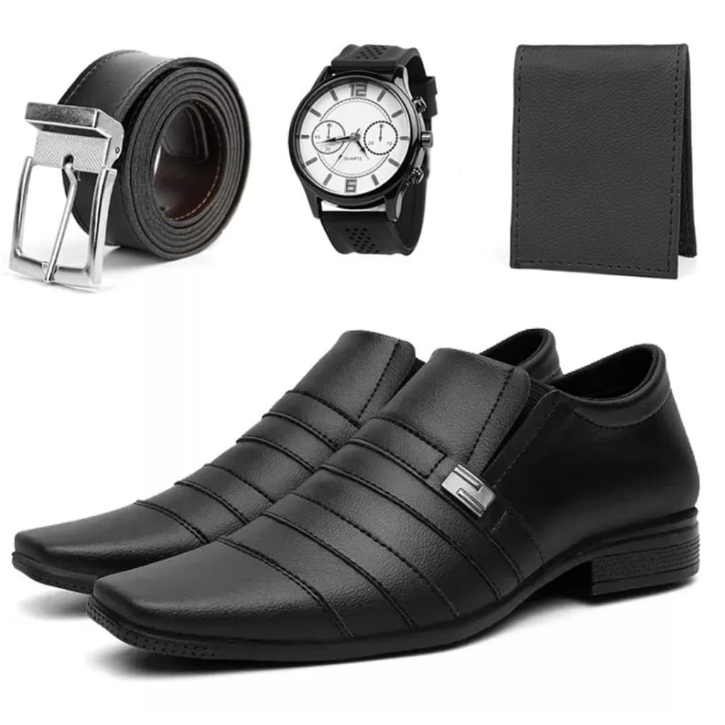 Kit Sapato Social Masculino Casual Moderno Clássico + Cinto Relógio e Carteira