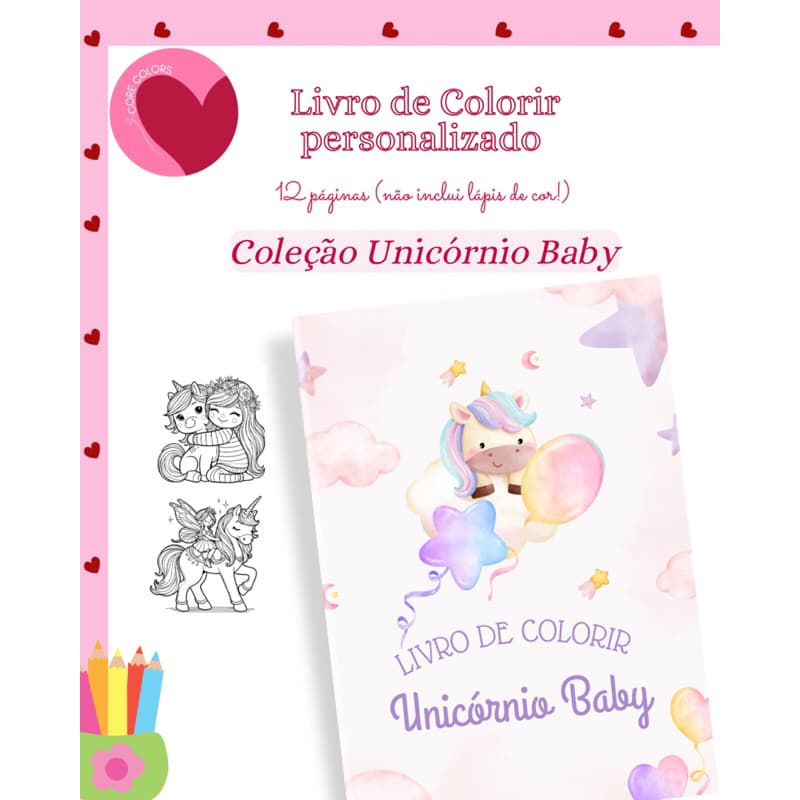 livro de colorir personalizado para lembrancinha tema unicórnio baby - kit livro de colorir personalizado para brinde