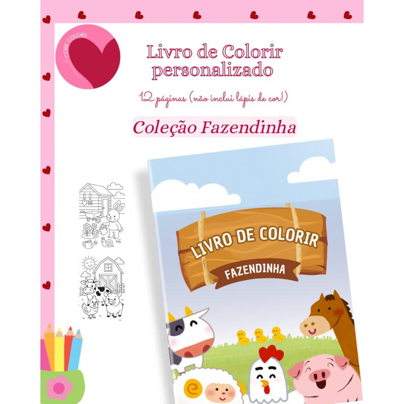 livro de colorir personalizado tema Fazendinha-livro de colorir para lembrancinha ou brinde-kit livro de colorir