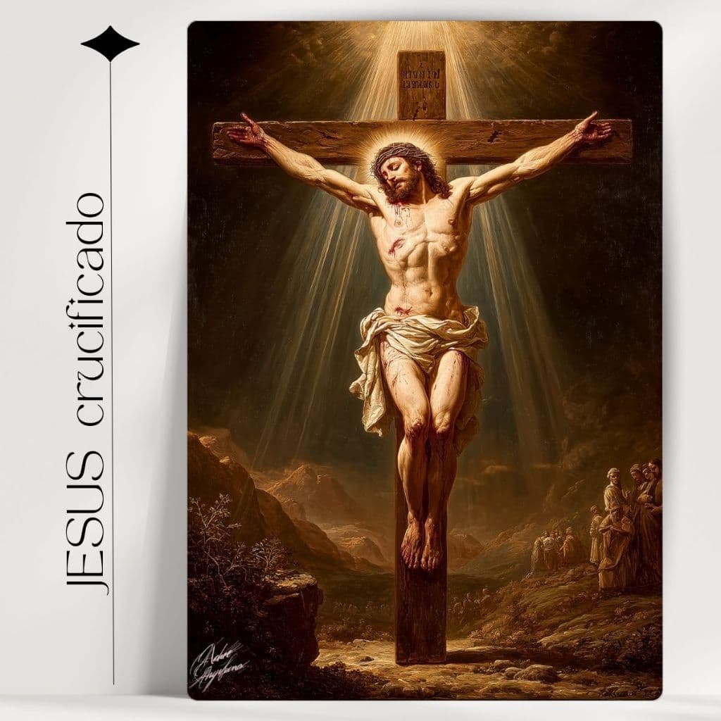 Quadro Decorativo Jeus Crucificado - Católico - Já com Fita Adesiva para Pendurar - Envio Imediato