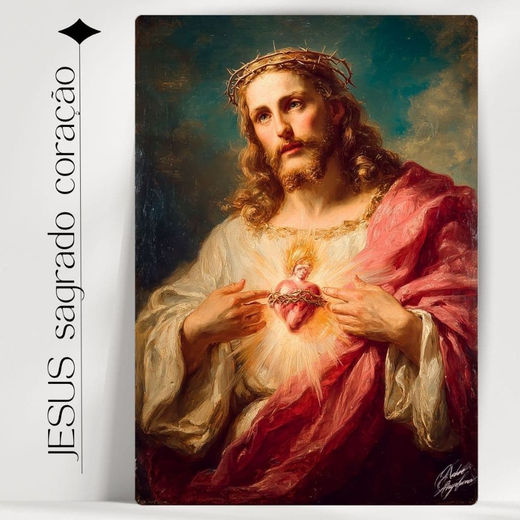 Quadro Decorativo Jesus Sagrado Coração - Católico - Já com Fita Adesiva - Envio Imediato