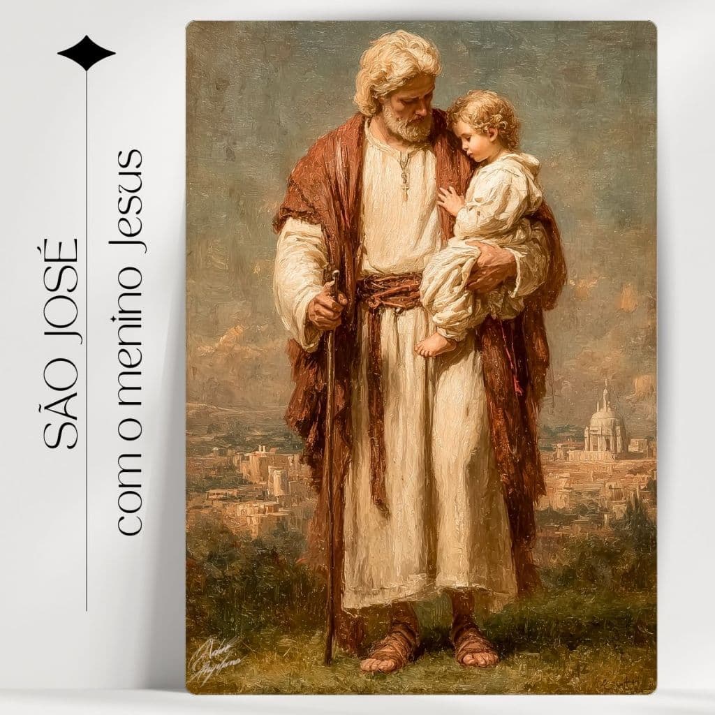 Quadro Decorativo São Jose com o Menino Jesus - Católico - Já com Fita Adesiva - Envio Imediato
