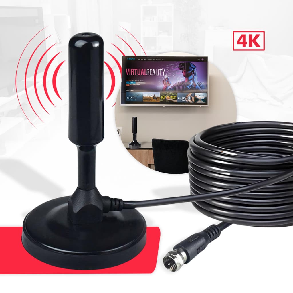 Antena Digital 4k Smart Tv Full Hd Amplificada Interna E Externa Cabo 5 Metros Base Imã - Montones