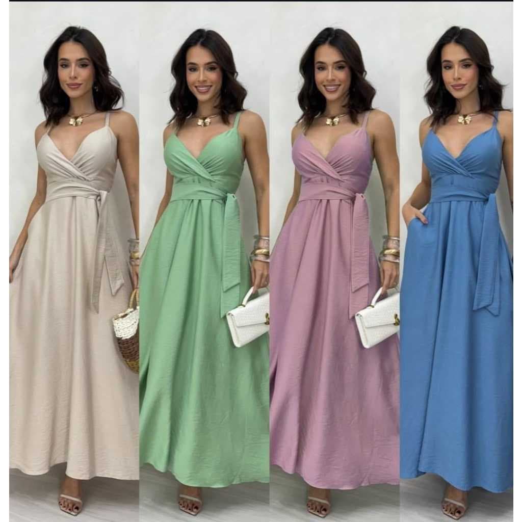 Vestido traspassado Alcinha ajustável Com bolço elegante