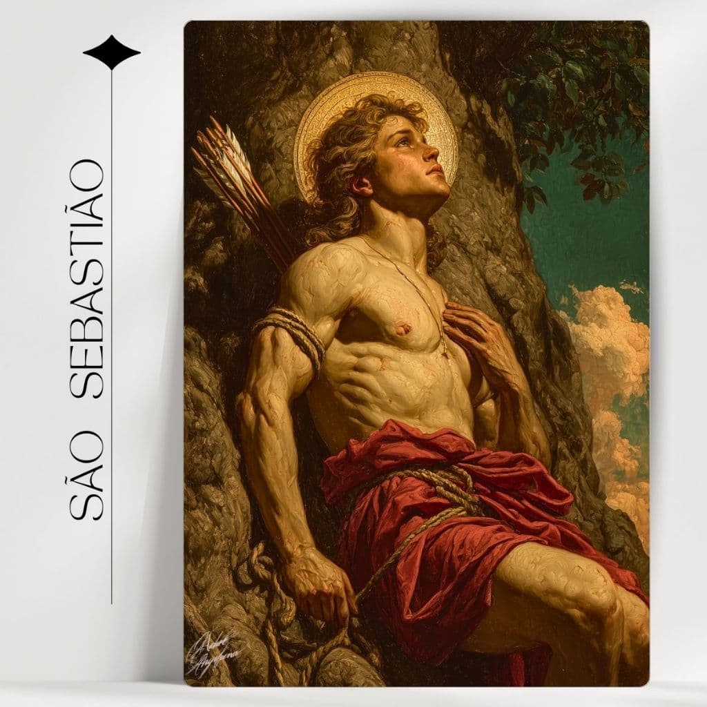 Quadro Decorativo São Sebastião - Católico - Já com Fita Adesiva para Pendurar - Envio Imediato