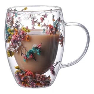 Canecas/Copos De Vidro De Parede Dupla Com Flor Seca