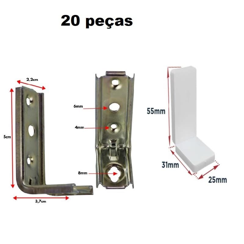 Kit 20 Cantoneira Suporte Aéreo Fixação De Móveis Com Capa
