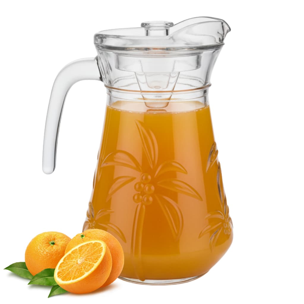 Jarra de Vidro Tropical Com Tampa P/ Água Suco Drinks 1300ML Restaurante Bar Buffet Festa