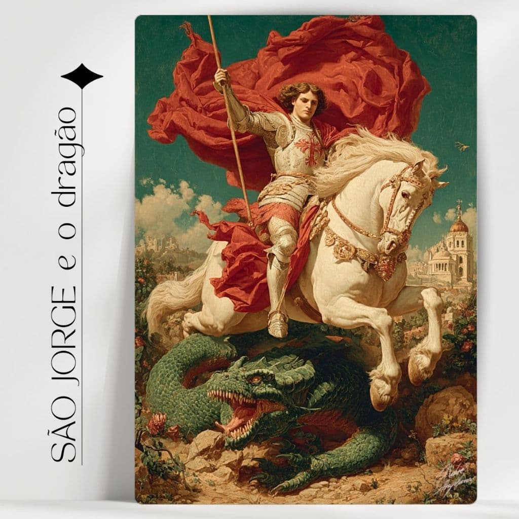 Quadro Decorativo São Jorge e o Dragão - Católico - Já com Fita Adesiva  - Envio Imediato