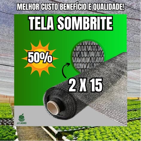 Tela Sombrite Preta (50% de Proteção) - 2x15 Metros.