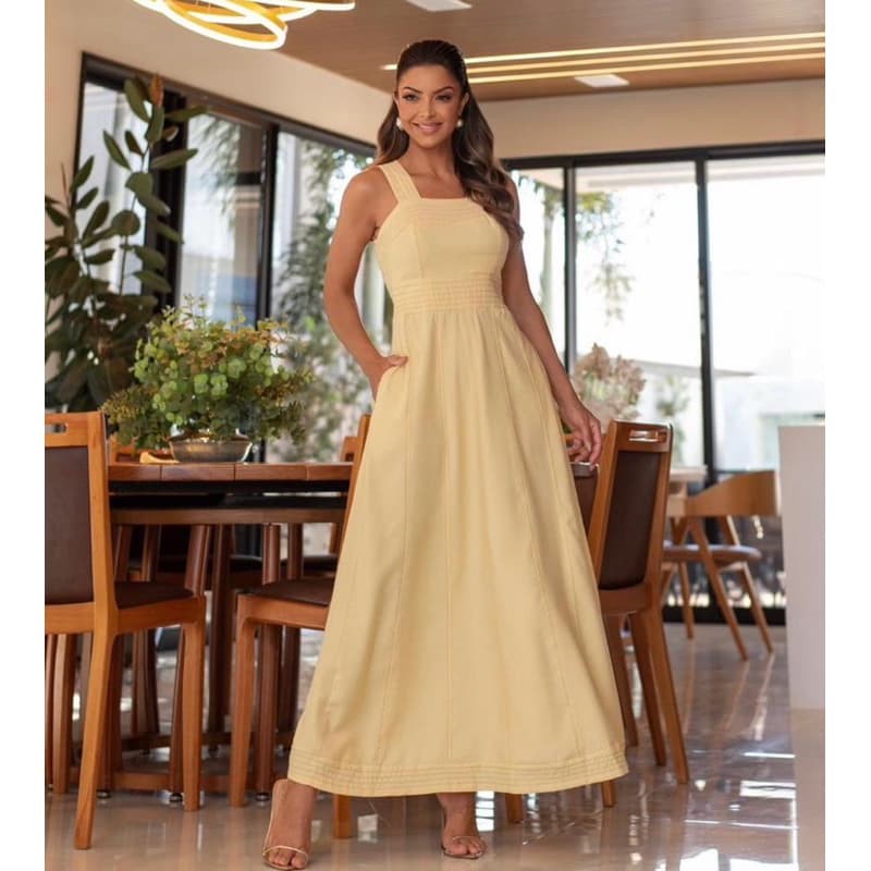 Vestido Maria Feminino Longo Elegante Com Bojo Tecido Sensorial