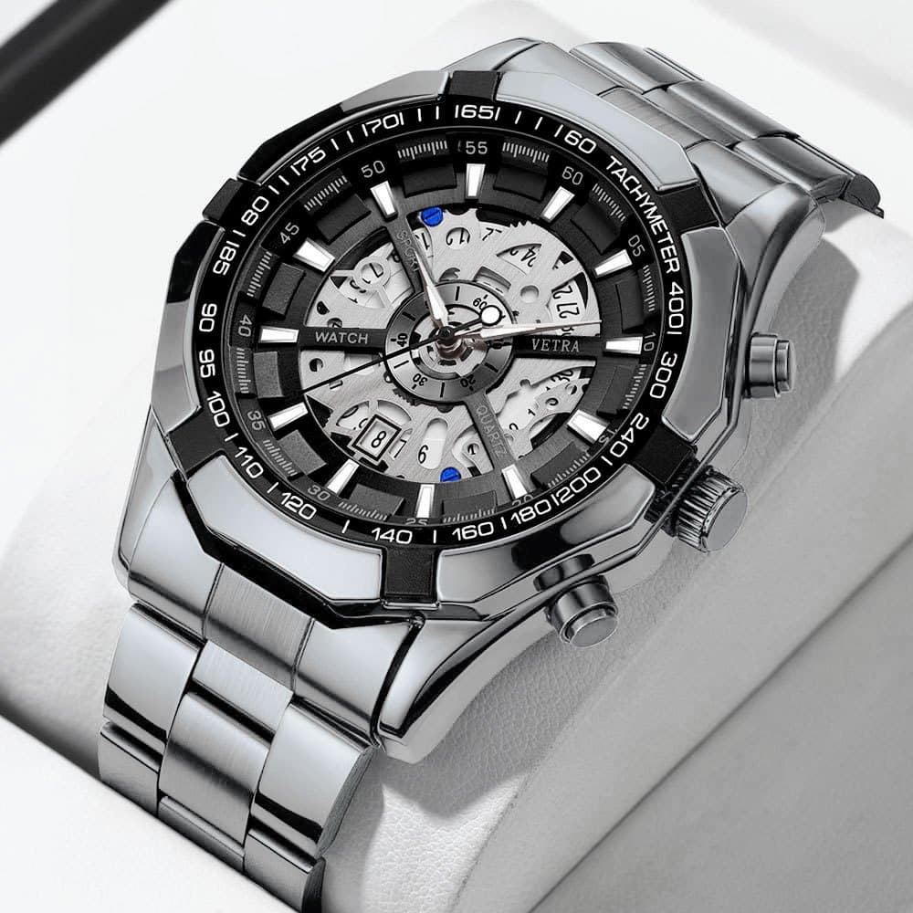 VETRA Relógio Relogio Masculino Original de Pulso a Prova d Água Presente para Homem Aço Inoxidável Preto S033
