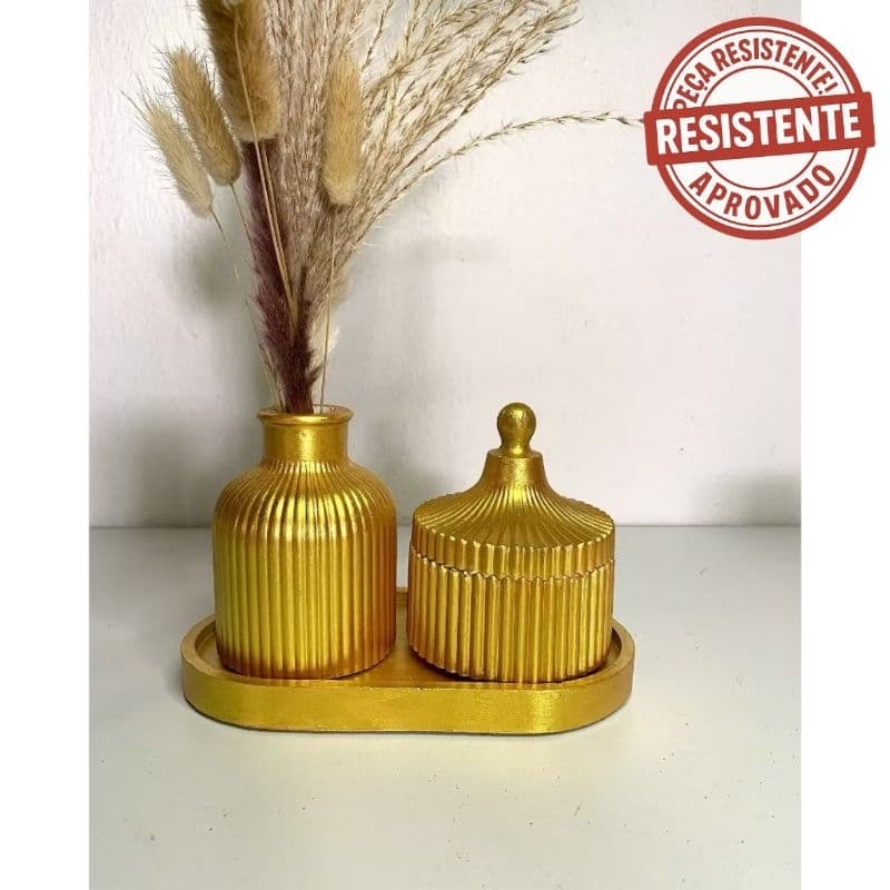Kit Bandeja Oval + Vaso Ondulado + Porta Joias em gesso Bandeja decorativa, decoração kit decoração