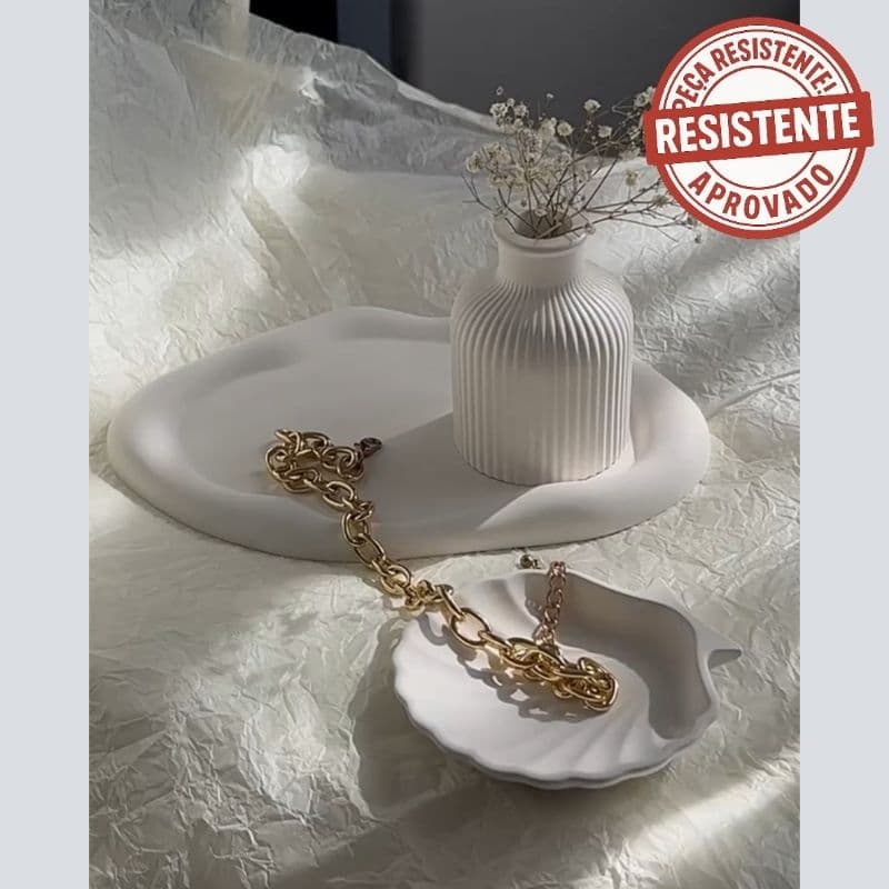 Kit Bandeja Concha + Bandeja Mega Nuvem + Vaso Ondulado peças decorativas em gesso bandeja decorar