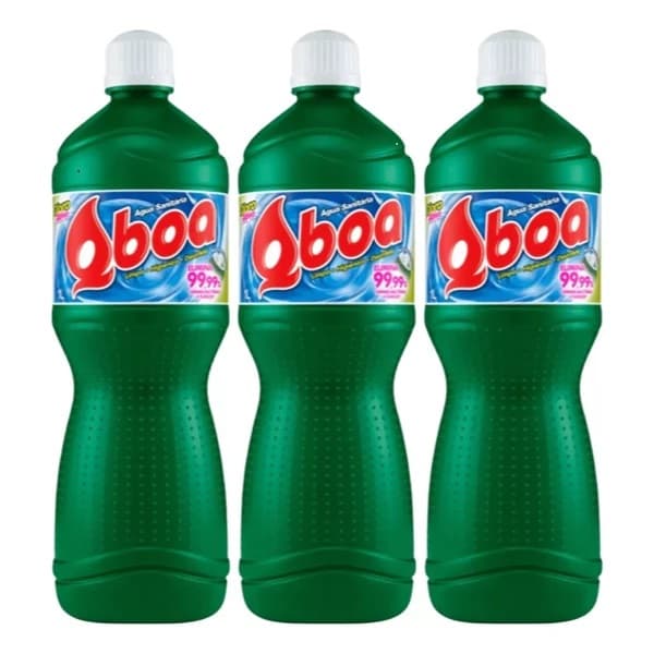 3 Unid. Água Sanitária Qboa 1 Litro Limpeza Cloro Ativo