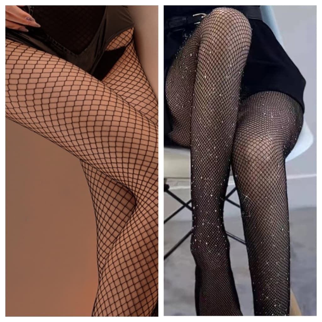 1 Meia Calça Arrastão Com Strass+ Meia Calça Arrastão Para Festa Rede Pequeno Halloween Carnaval Cosplay Fantasia