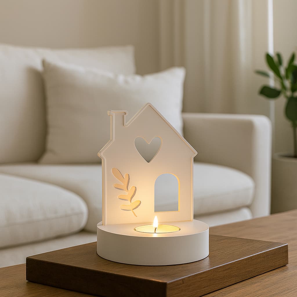 Castiçal Casinha de Cimento Branco Porta-Vela Decorativo — Sem Vela