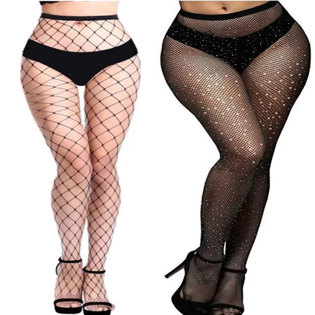 1 Meia Calça Arrastão Rede Grande  +1 Meia Calça Arrastão Com Strass
