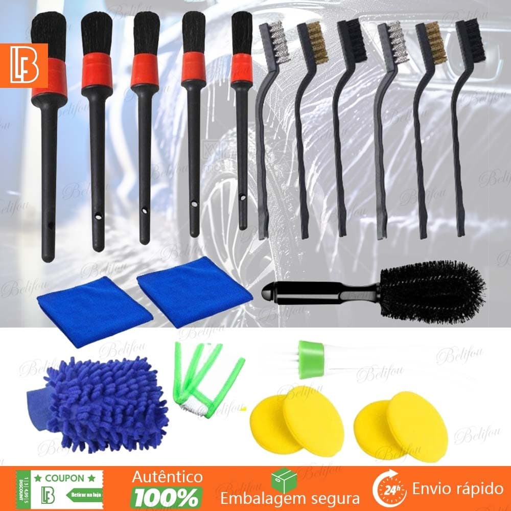 20 PCS Kit de Escovas de Limpeza de Carro Luvas de Lavagem de Carro