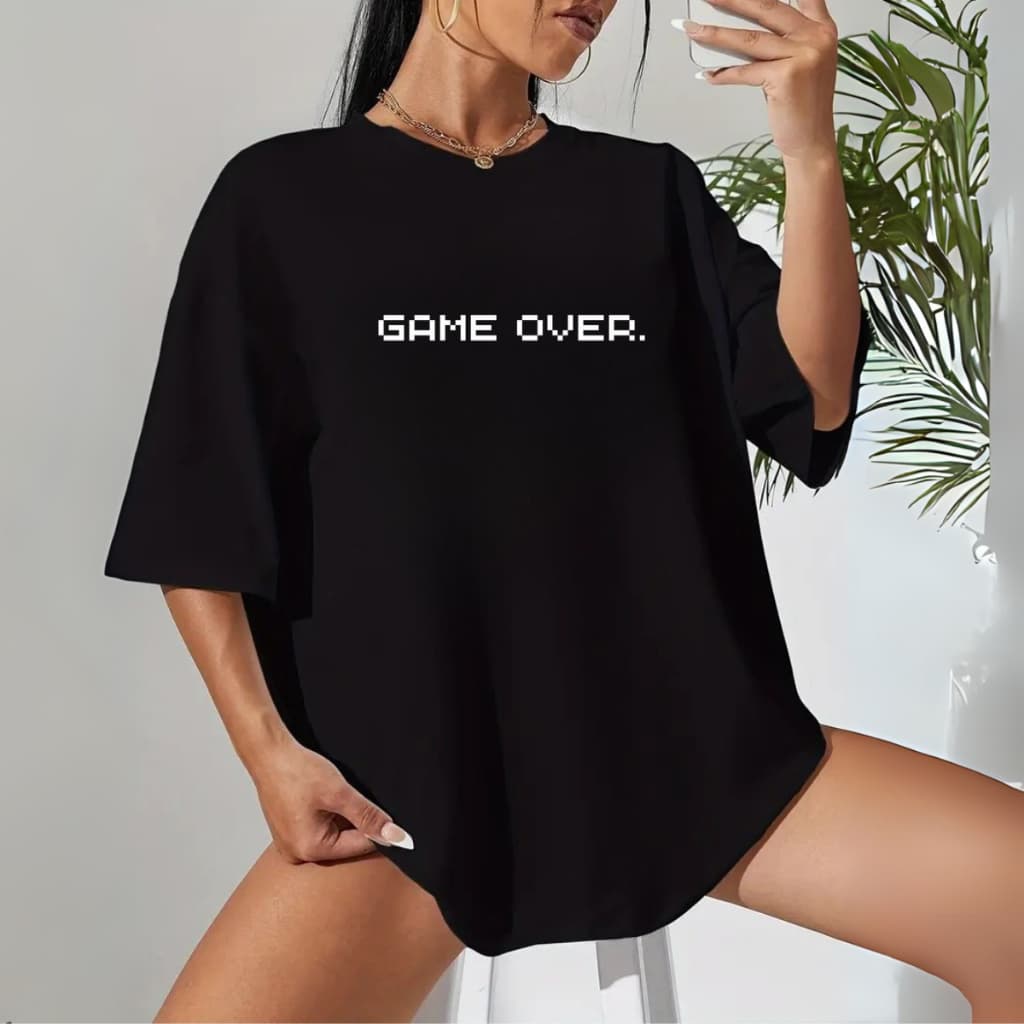 Camiseta Feminina Game Over Minimalista Confortavel Casual Dia a Dia Envio Imediato