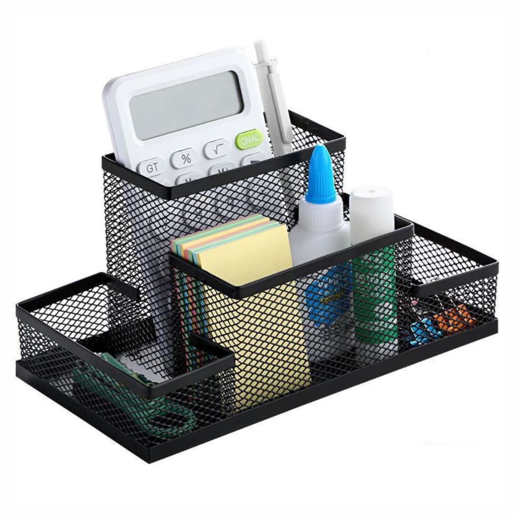 Porta Lápis Caneta Organizador De Mesa Aramado Escritório Treco Preto / Prata