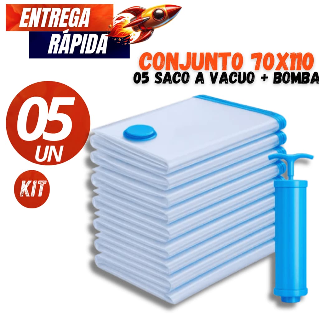 Kit Saco a Vácuo  70x110 com Bomba Manual Ideal Para Organizador Guarda Roupa Mala Viagens Edredom Cobertor