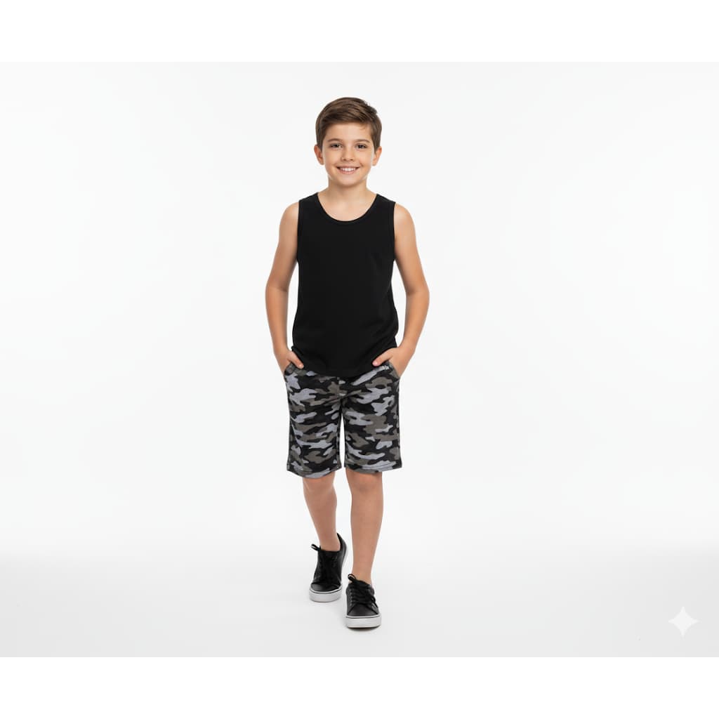Conjuntos masculino infantil regata machão básica e bermuda com bolso Sortidos