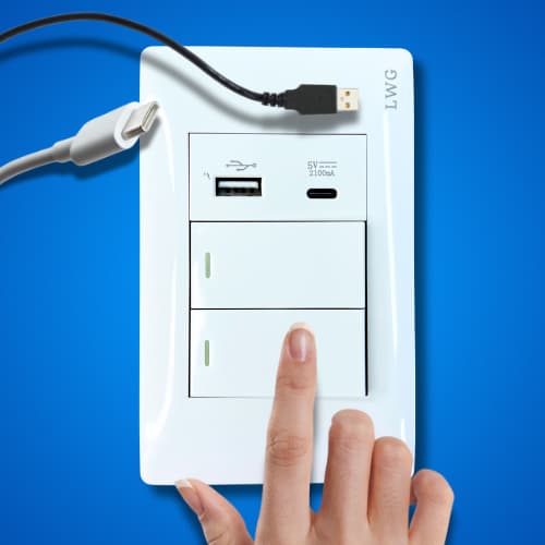 Interruptor Duplo de Parede Premium com Entrada USB + Tipo C