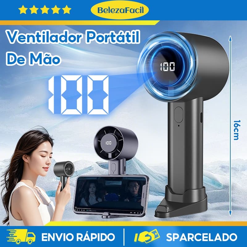 Mini Ventilador Portátil: 0-100 Velocidades Ajustáveis, Tela Digital Inteligente e Bateria Duradoura