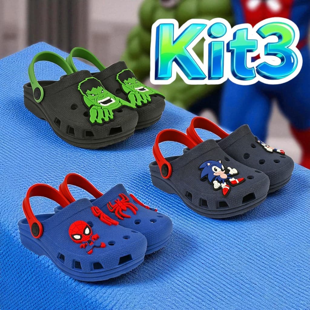 Kit 3 Pares Sandalia Babuche Infantil Menino Confortavel