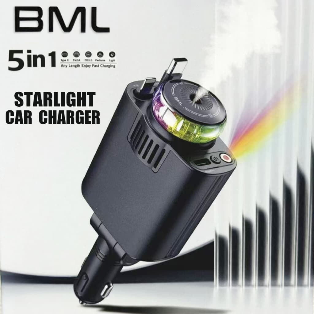 Carregador de Carro Rápido Tipo C USB+120W cabo com LED Starry Sky e Aromatizador (Extensível)