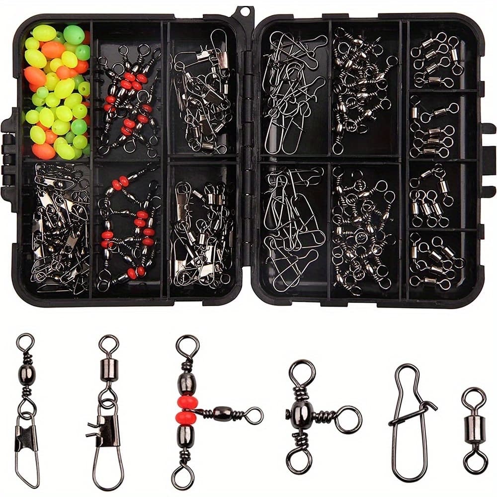 Kit Pesca Esportiva Estojo Iscas, Pesos, Giradores, Clipes E Conectores Em Caixa - 140 itens