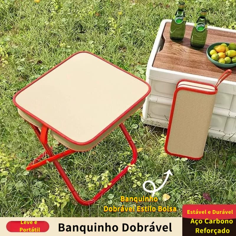 ​​Banquinho Dobrável de Alumínio - Leve, Resistente e com Bolsa para Camping, Pesca, Praia​