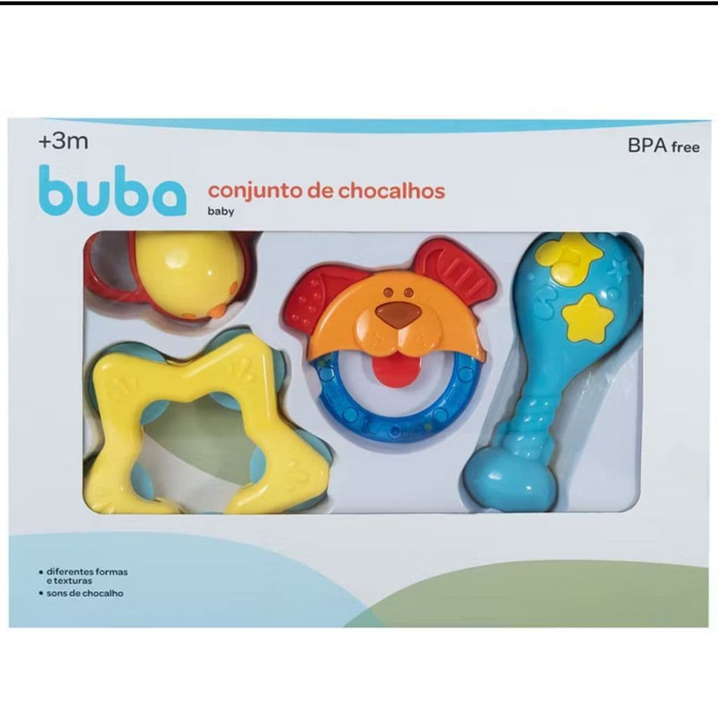 Conjunto de Chocalhos Buba Bebê Brinquedo Sensorial