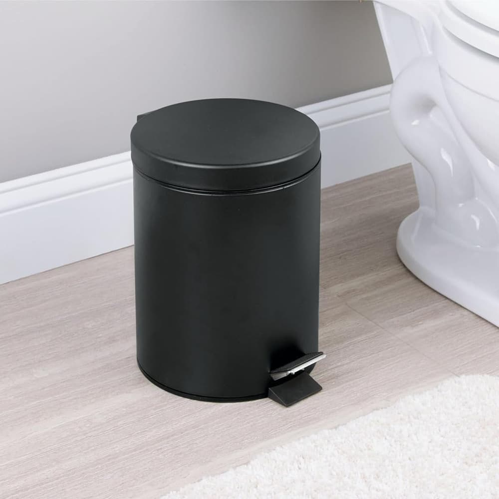 Lixeira Inox Preta Redonda Efeito Matte Fosco Fechamento Suave Moderna