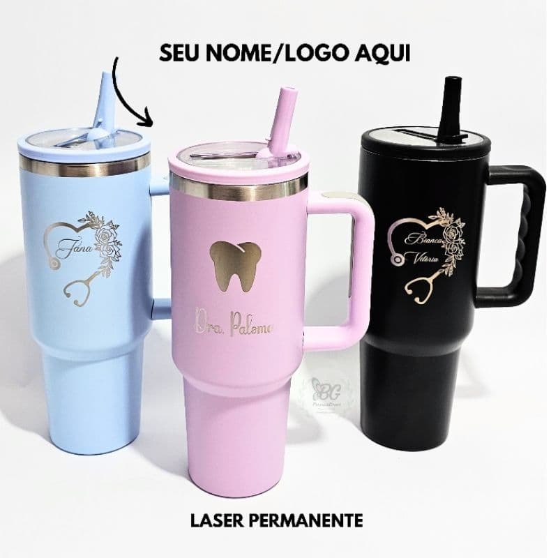 Copo térmico 1.2 Litros inox c/ tampa e canudo personalizado com nome/ simbolo a laser academia
