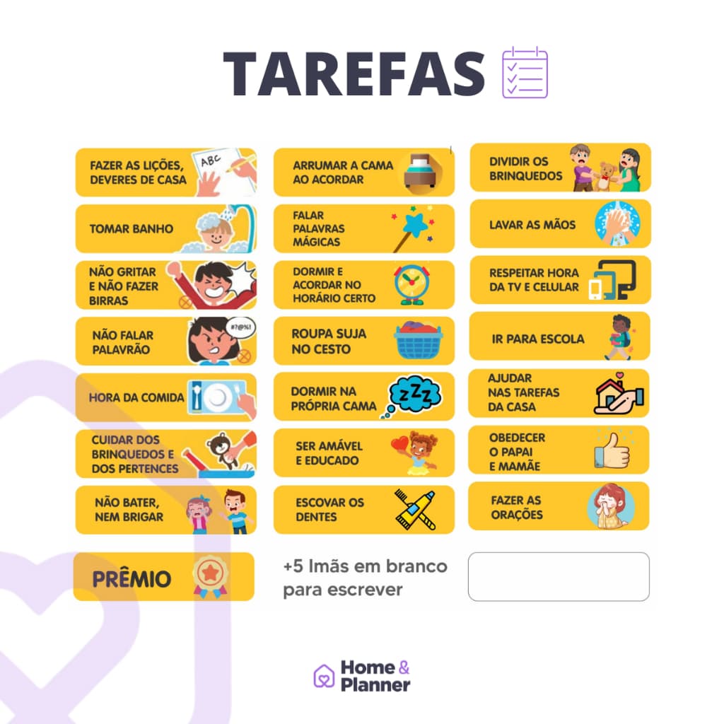 Tarefas Magnéticas para Mural das Conquistas 21 Unidades Atividades Diárias