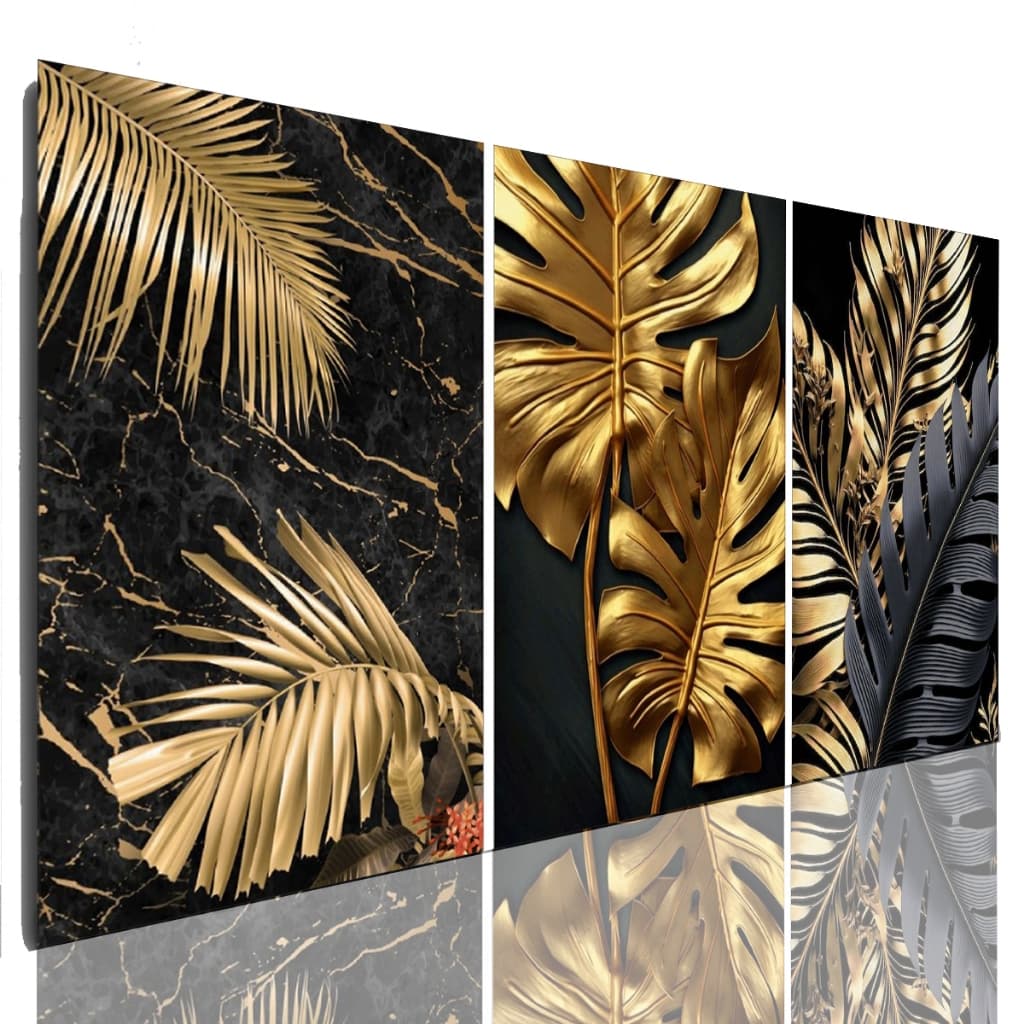 Quadro Decorativo Folhas Douradas Sala Grande 120 X 60 Cm