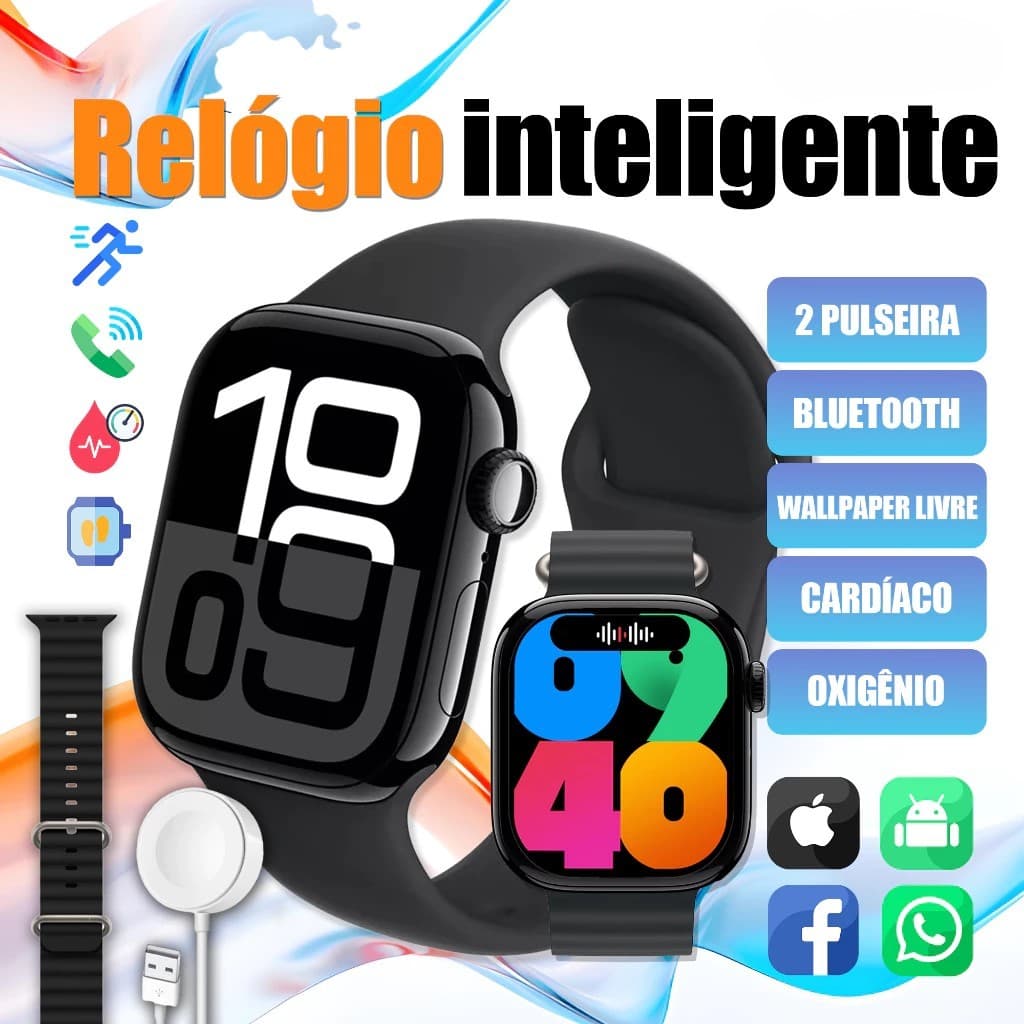 Relógio Smartwatch C10 pro 45mm Monitor pressão arterial estoque disponível para envio imediato NFC GPS