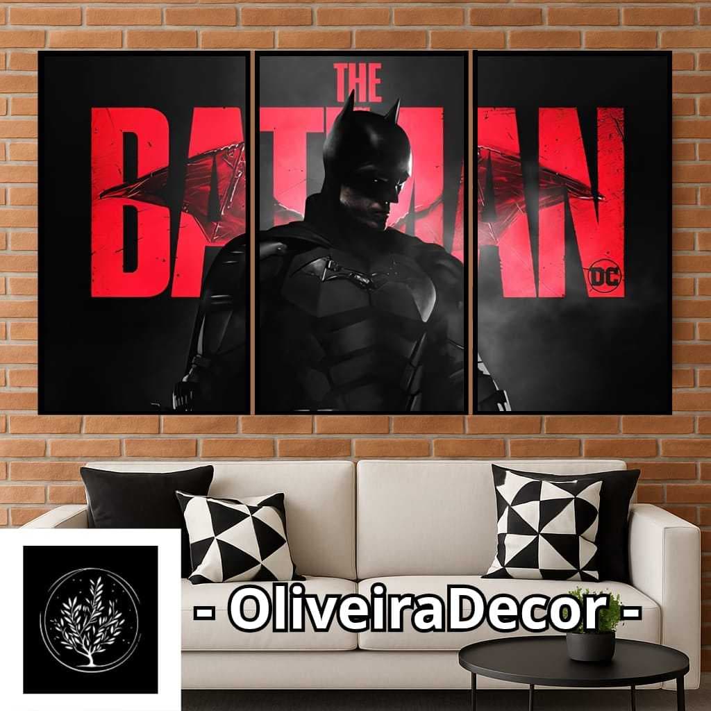 KIT QUADRO DECORATIVO GEEK FILME SUPER HEROI BATMAN 3 PEÇAS DECORAR SALA QUARTO ESCRITORIO