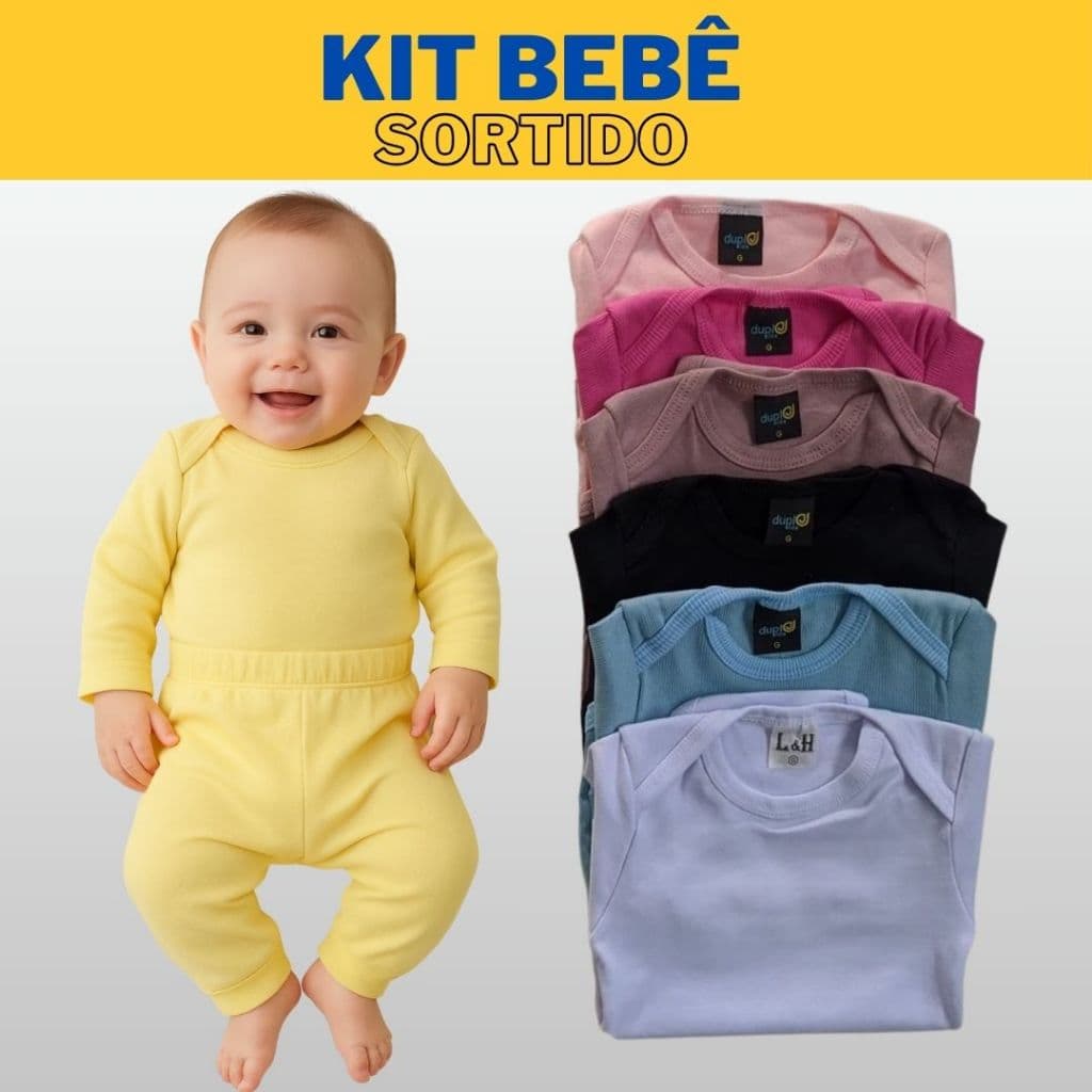 Kit 6 Peças Pagão Bebê Algodão Manga Longa