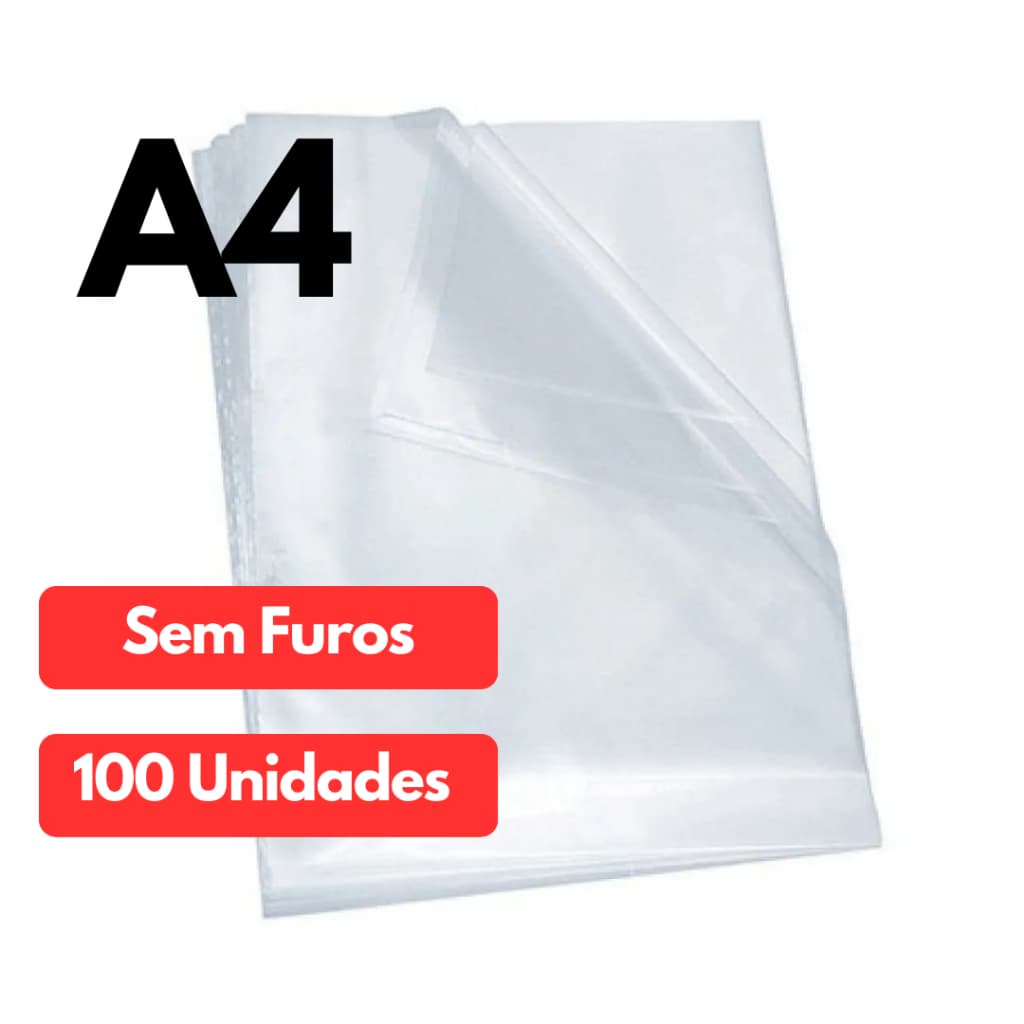 Pacote com 100 Envelopes Plásticos 225mm x 300mm Transparentes Sem Furos