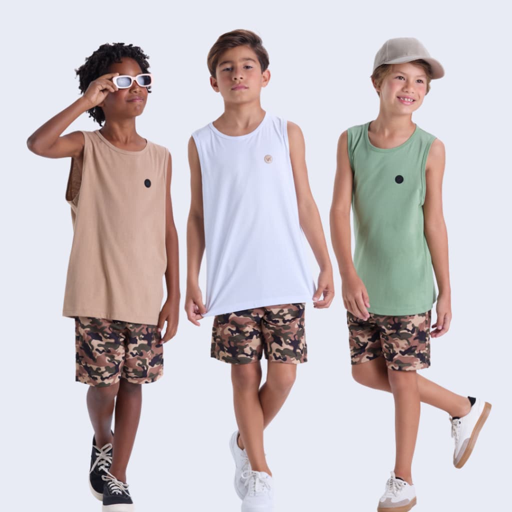 Conjunto Infantil de Verão Regata e Bermuda Camuflada